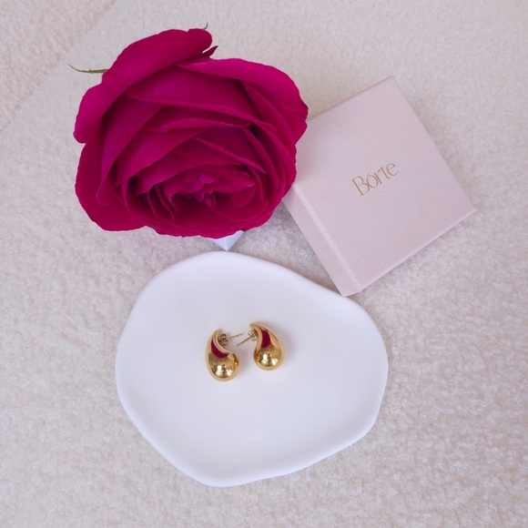 Gold and Red Teardrop Earrings - Picture 1 of 3